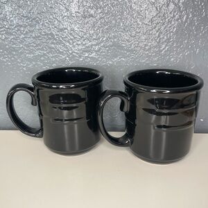 LONGABERGER Woven Traditions Ebony Round Mug Black Coffee Cup Set of 2 Rare!!